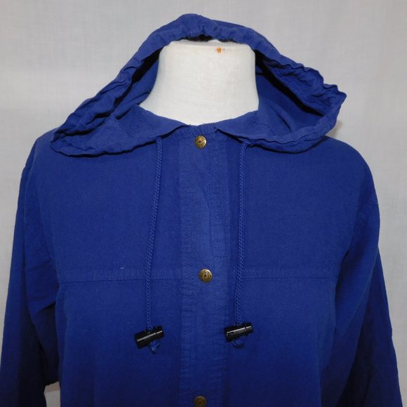 Vintage EzzE Wear Womens M Blue Snap Front Hooded Cotton Light jacket - Picture 5 of 12